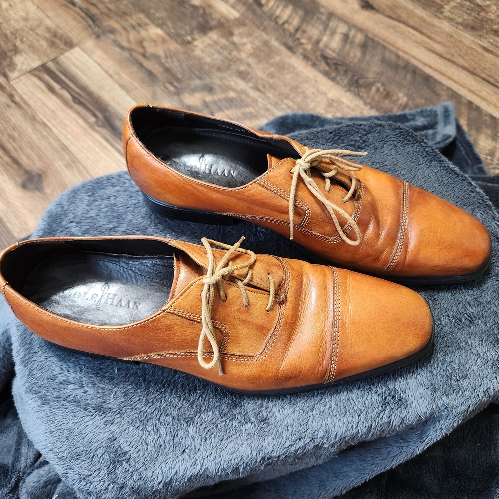 Cole Haan Men's Brown Cap Toe Leather Oxfords, 10